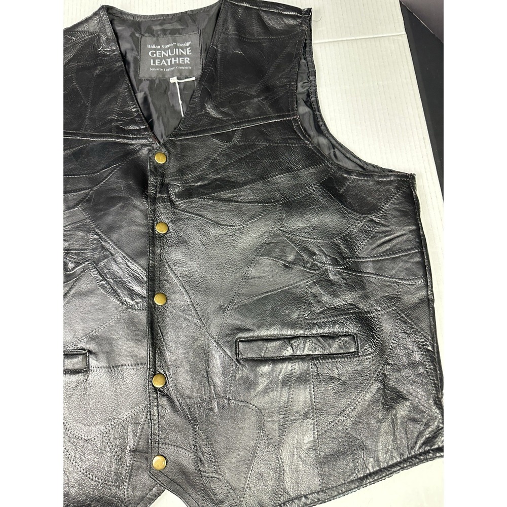 Italian Stone Design Genuine Bl Leather Vest NWT Navarre  Men XXL Chest 48" - Picture 3 of 6